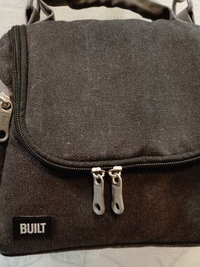BUILT  Black Insulated Canvas Lunch Tote Bag With Shoulder Strap